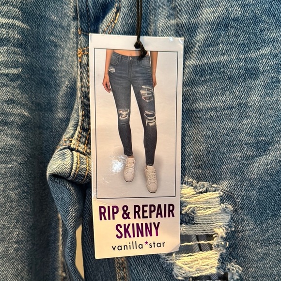 Vanilla star rip and repair ankle denim jeans NWT 0/24 - Picture 7 of 13